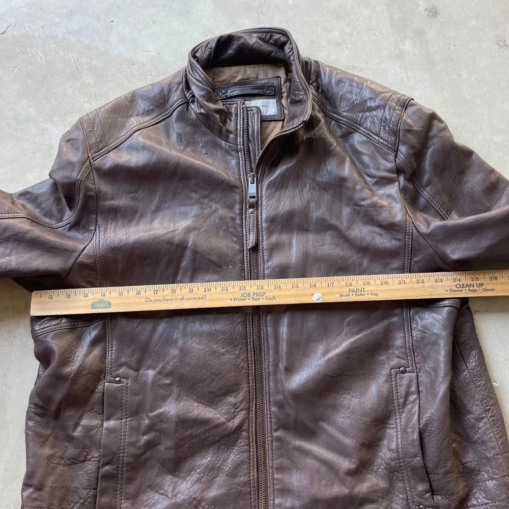 Marc New York Andrew Marc Brown Leather Cafe Racer Jacket XXL Moto Biker Quilted